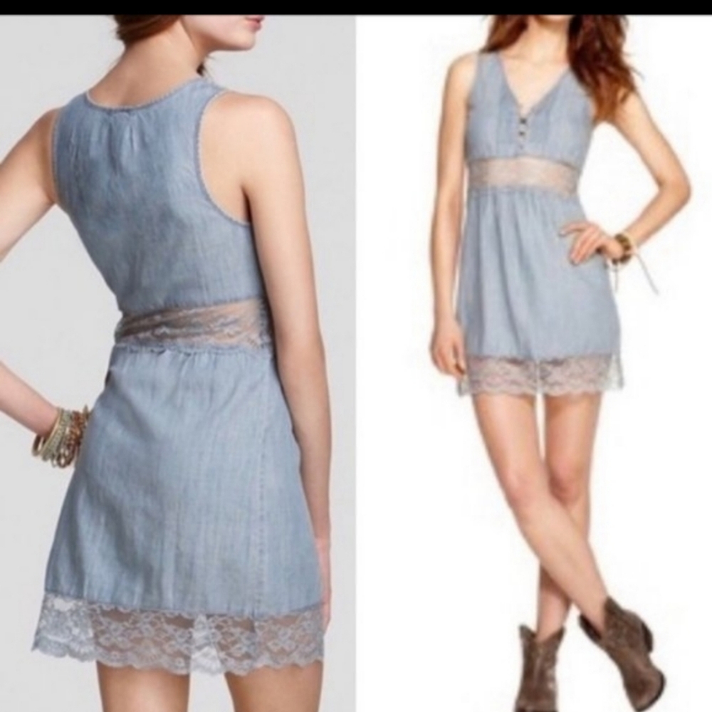 Free People Chambray and Lace Dress Size Small